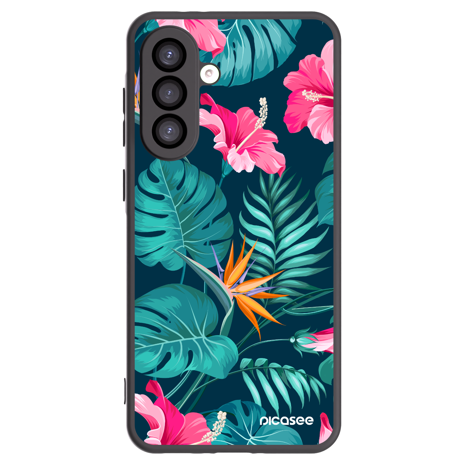 Picasee Μαύρη θήκη σιλικόνης για Samsung Galaxy A26 5G A266B - Pink Monstera