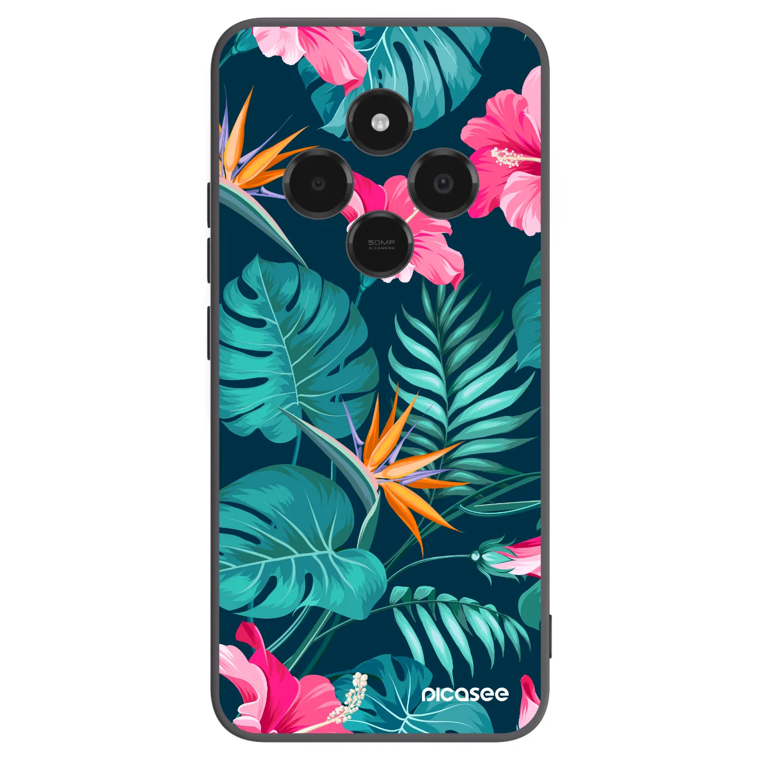 Picasee Μαύρη θήκη σιλικόνης για Xiaomi Poco C75 - Pink Monstera