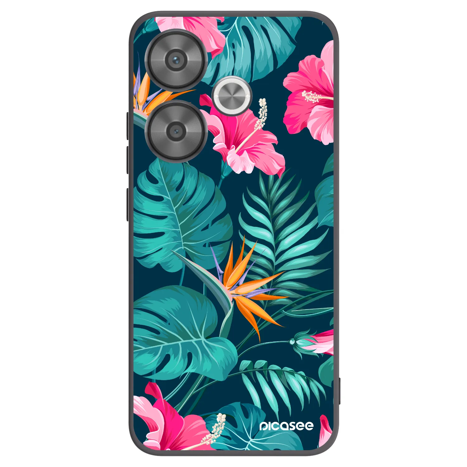Picasee Μαύρη θήκη σιλικόνης για Xiaomi Poco F6 - Pink Monstera