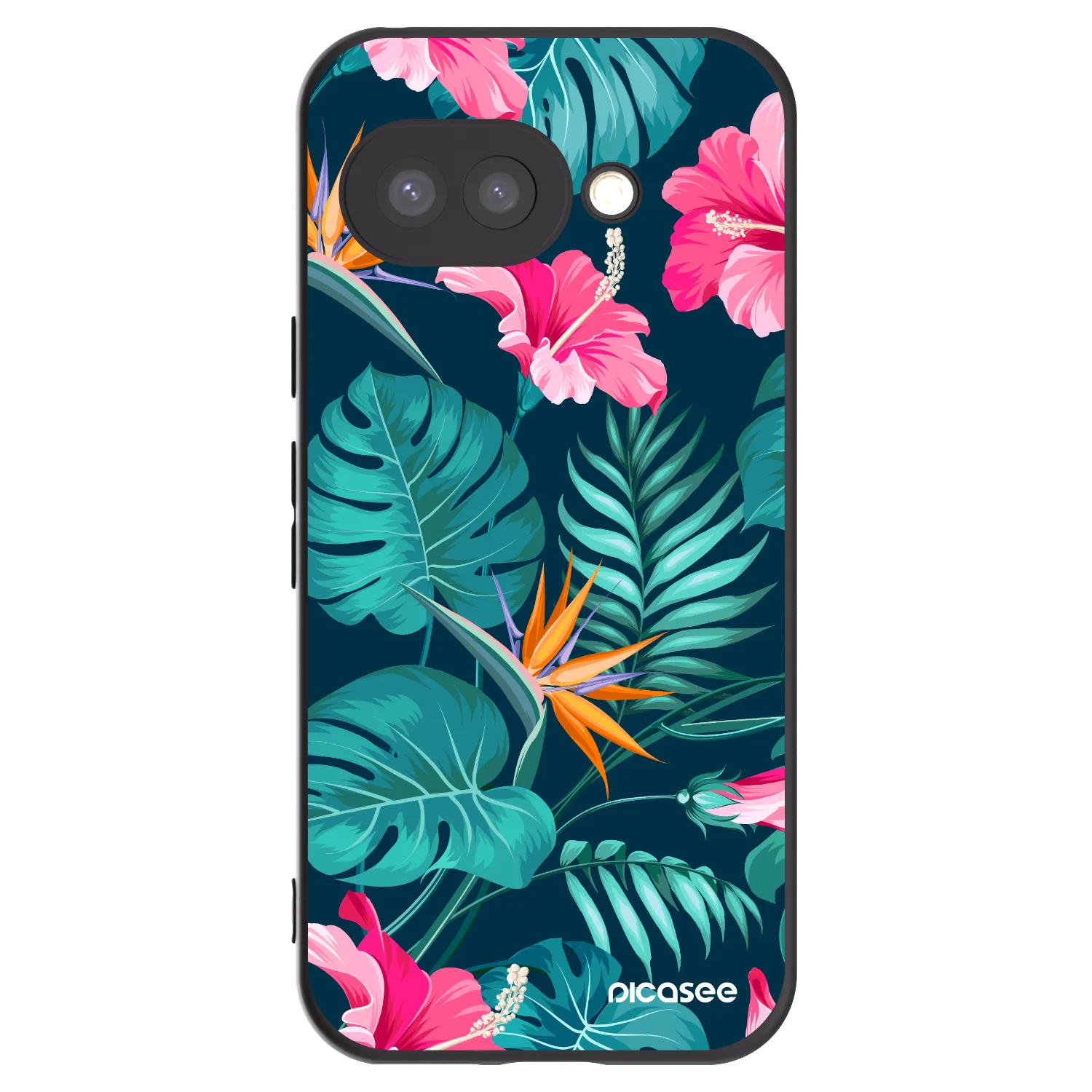 Picasee Μαύρη θήκη σιλικόνης για Google Pixel 9a - Pink Monstera