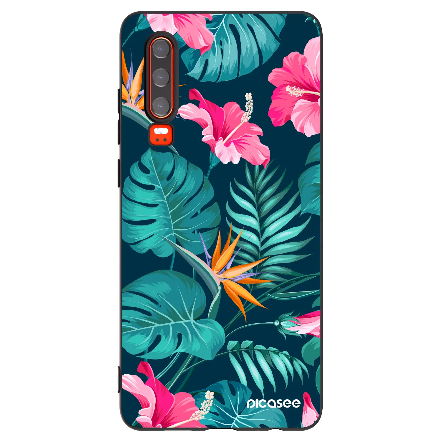 Picasee Μαύρη θήκη σιλικόνης για Huawei P30 - Pink Monstera