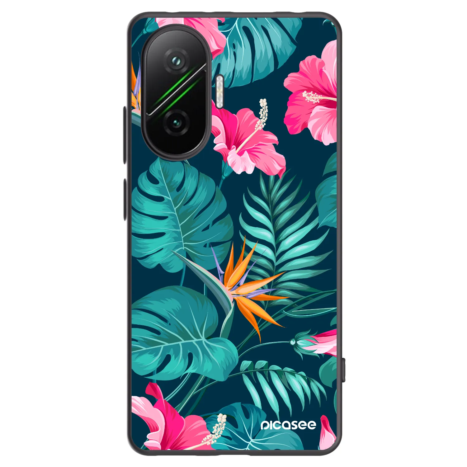 Picasee Μαύρη θήκη σιλικόνης για Xiaomi Poco F7 Pro 5G - Pink Monstera