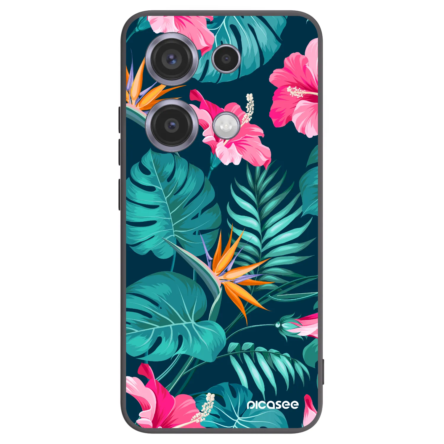 Picasee Μαύρη θήκη σιλικόνης για Xiaomi Redmi Note 14S - Pink Monstera