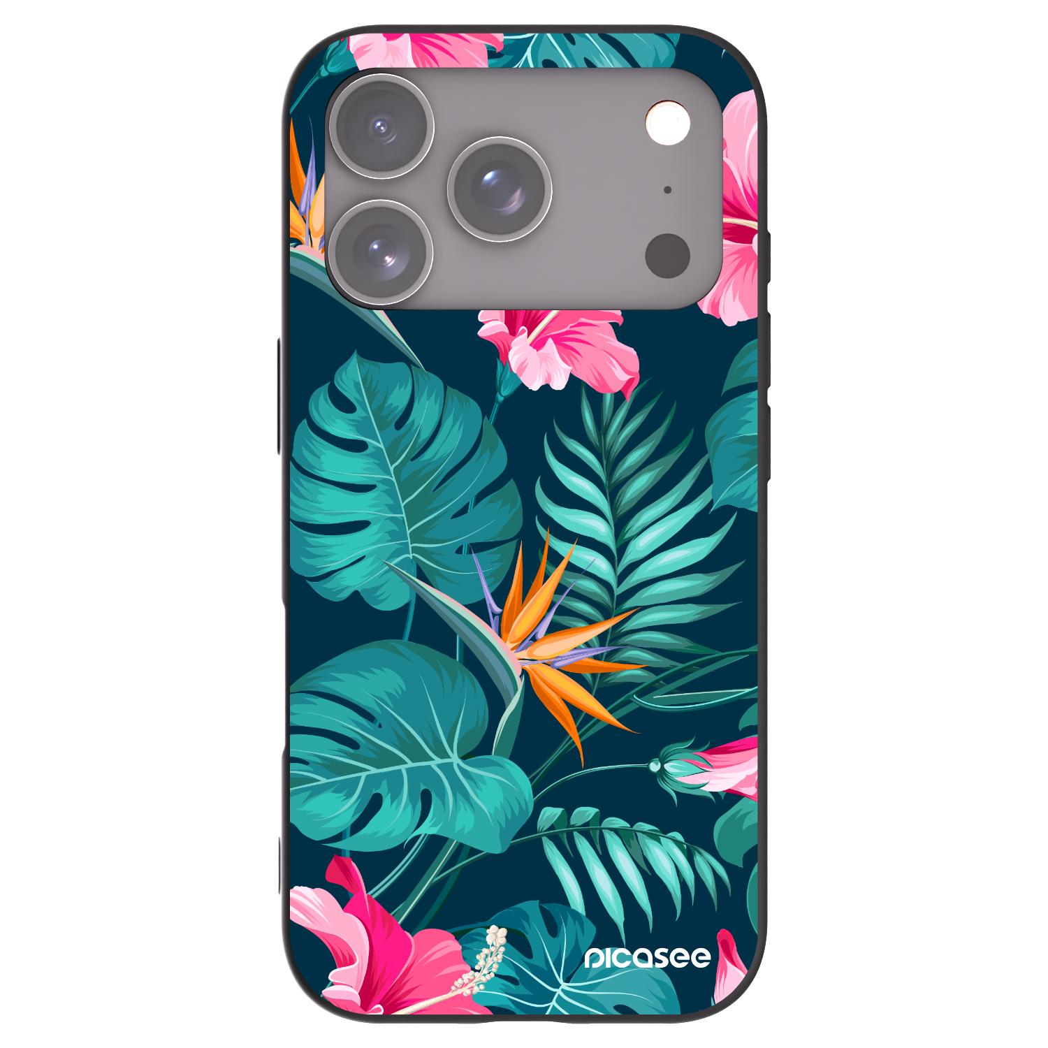 Picasee Μαύρη θήκη σιλικόνης για Apple iPhone 17 Pro - Pink Monstera