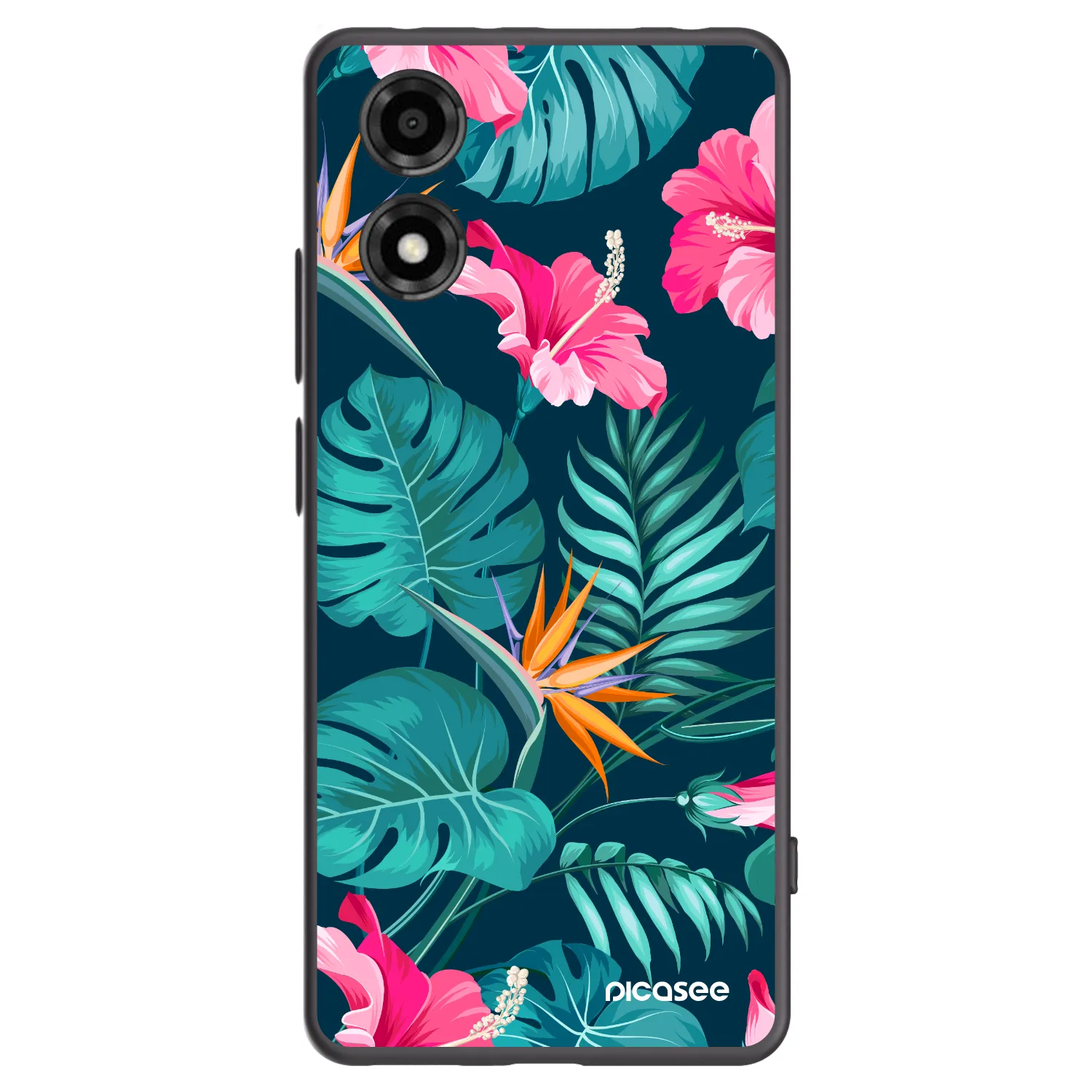 Picasee Μαύρη θήκη σιλικόνης για Motorola Moto E14 - Pink Monstera