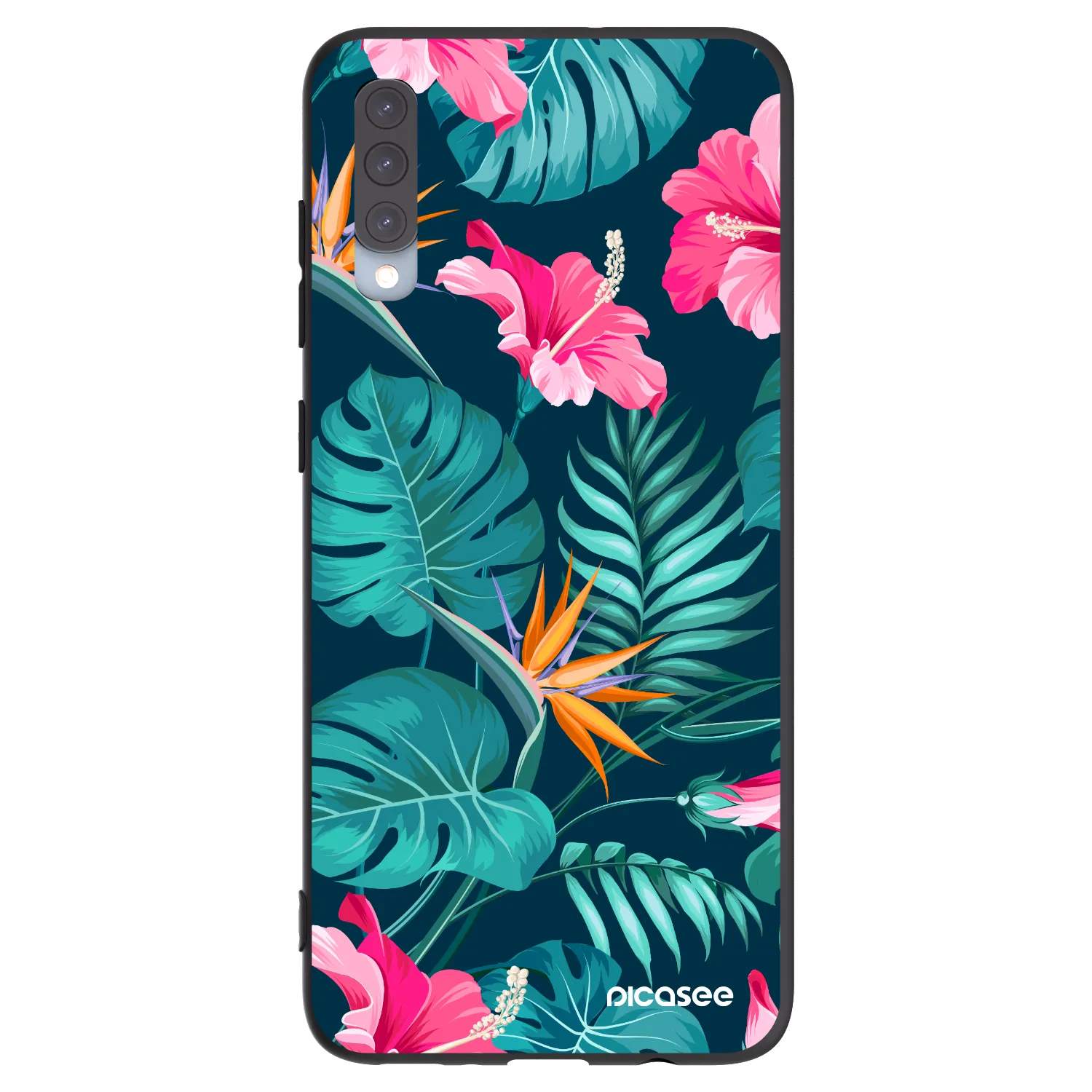 Picasee Μαύρη θήκη σιλικόνης για Samsung Galaxy A70 A705F - Pink Monstera