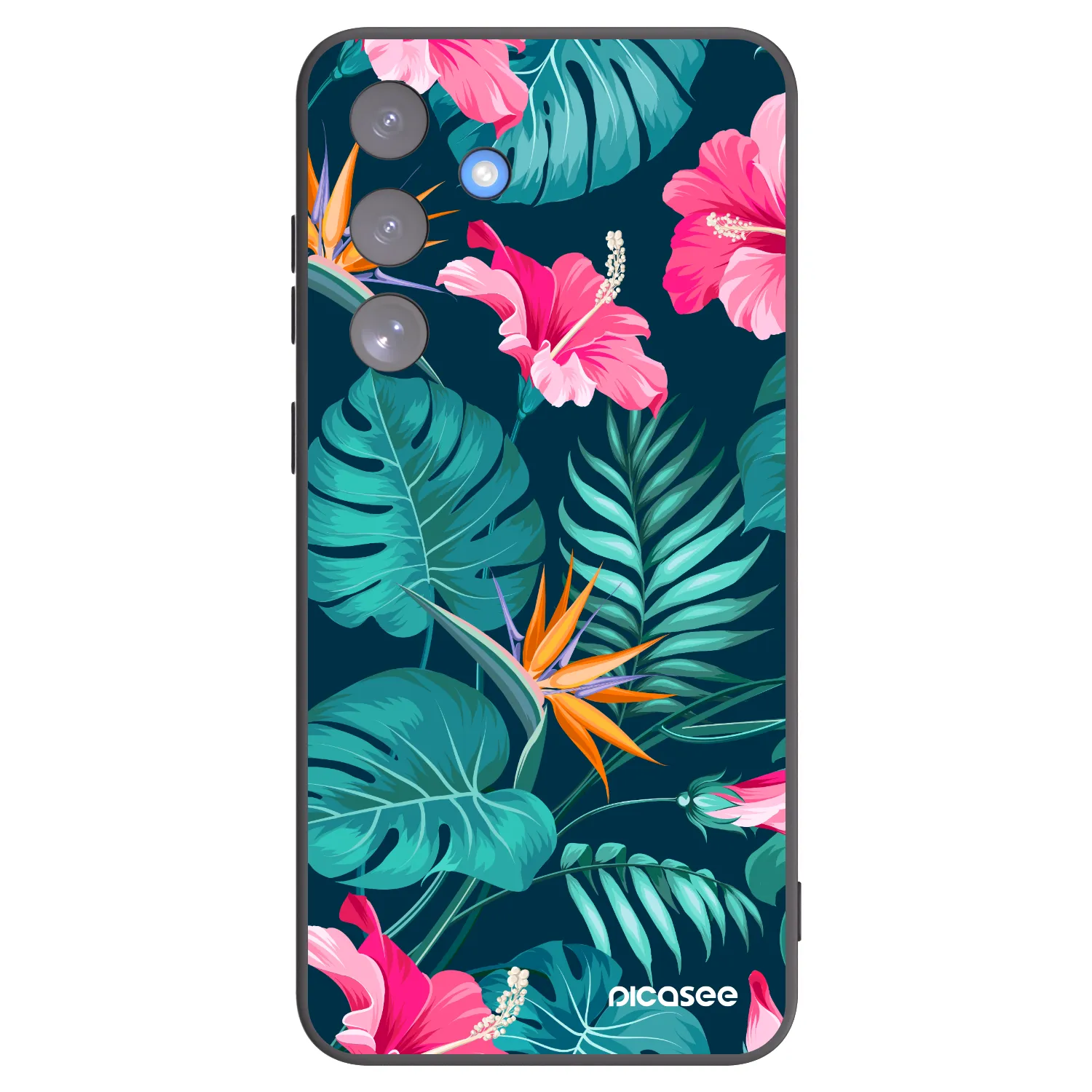 Picasee Μαύρη θήκη σιλικόνης για Samsung Galaxy S25 FE 5G - Pink Monstera