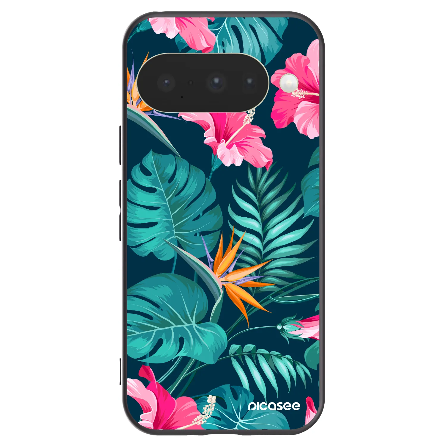 Picasee Μαύρη θήκη σιλικόνης για Google Pixel 10 - Pink Monstera
