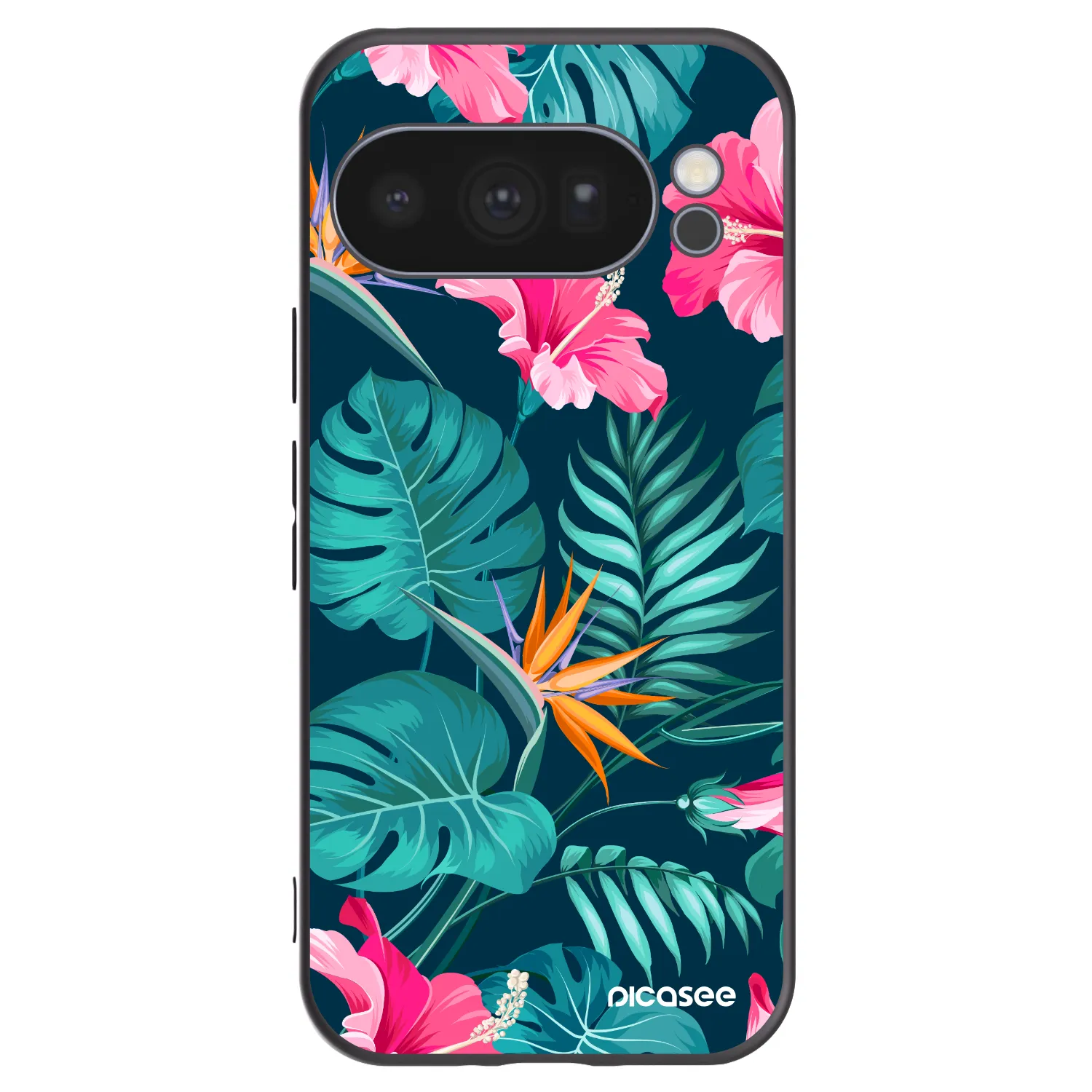 Picasee Μαύρη θήκη σιλικόνης για Google Pixel 10 Pro - Pink Monstera