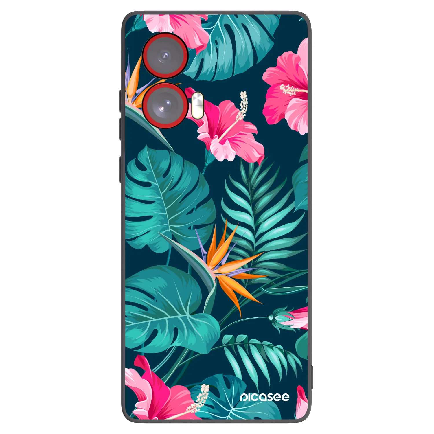 Picasee Μαύρη θήκη σιλικόνης για Motorola Edge 50 Fusion - Pink Monstera