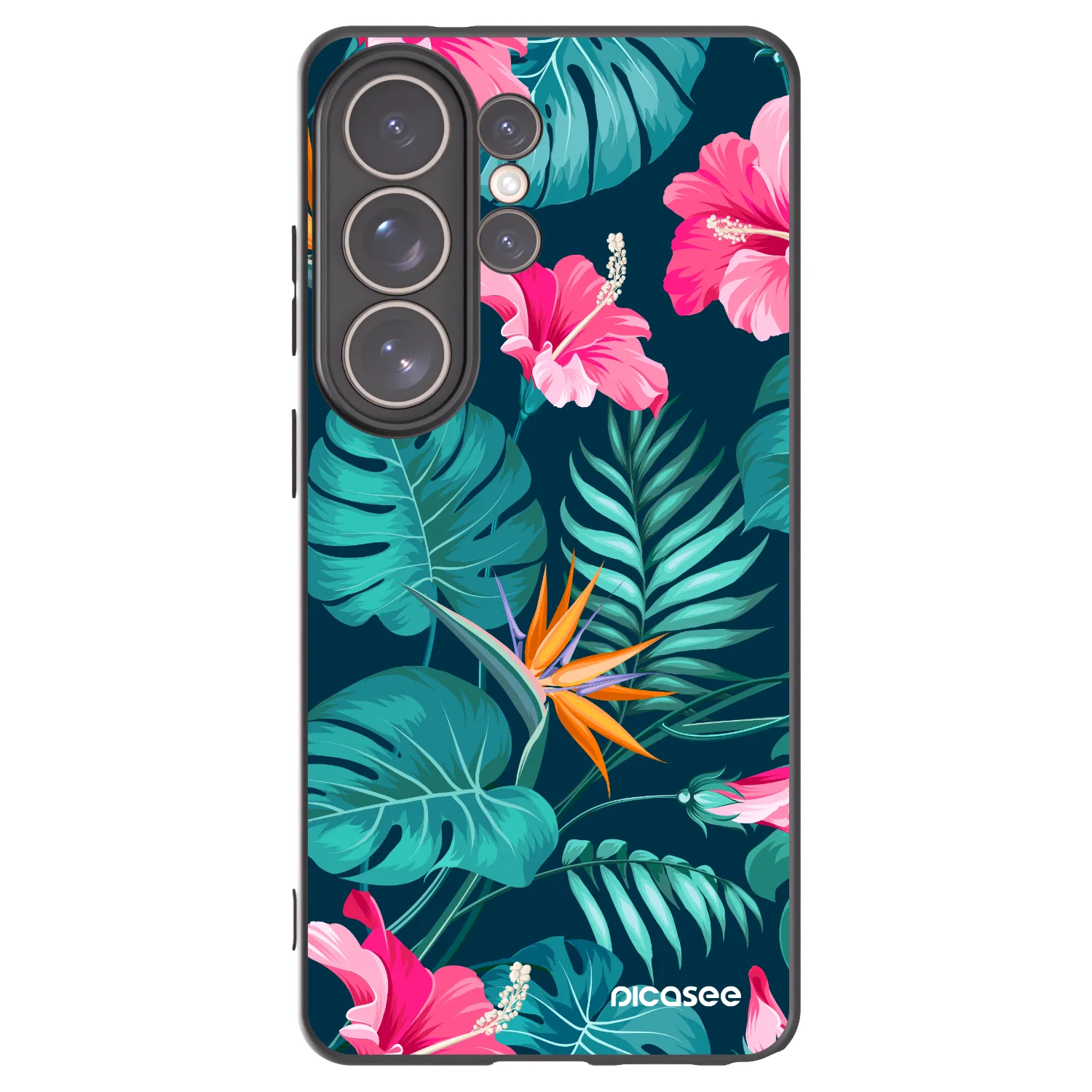 Picasee Μαύρη θήκη σιλικόνης για Samsung Galaxy S26 Ultra - Pink Monstera