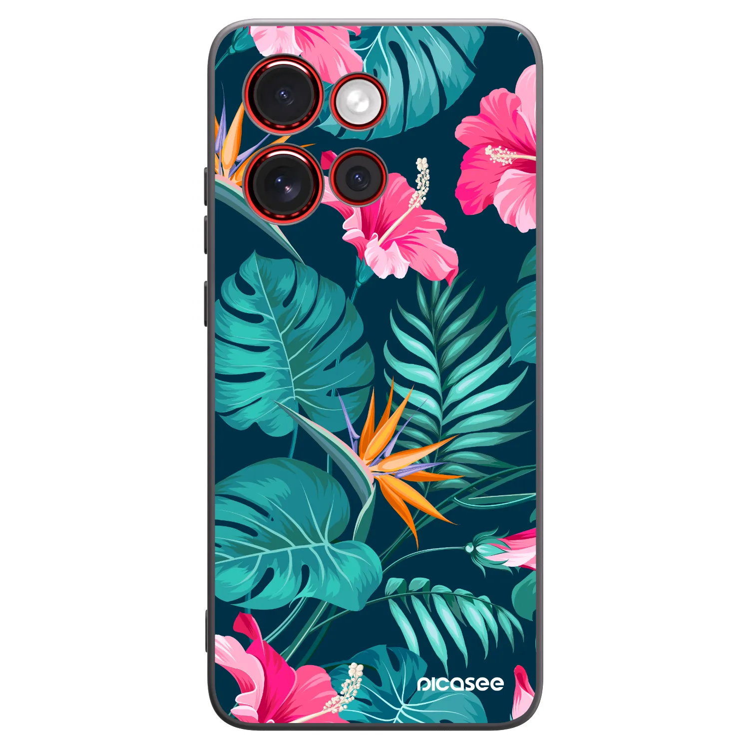 Picasee Μαύρη θήκη σιλικόνης για Motorola Edge 60 Neo 5G - Pink Monstera