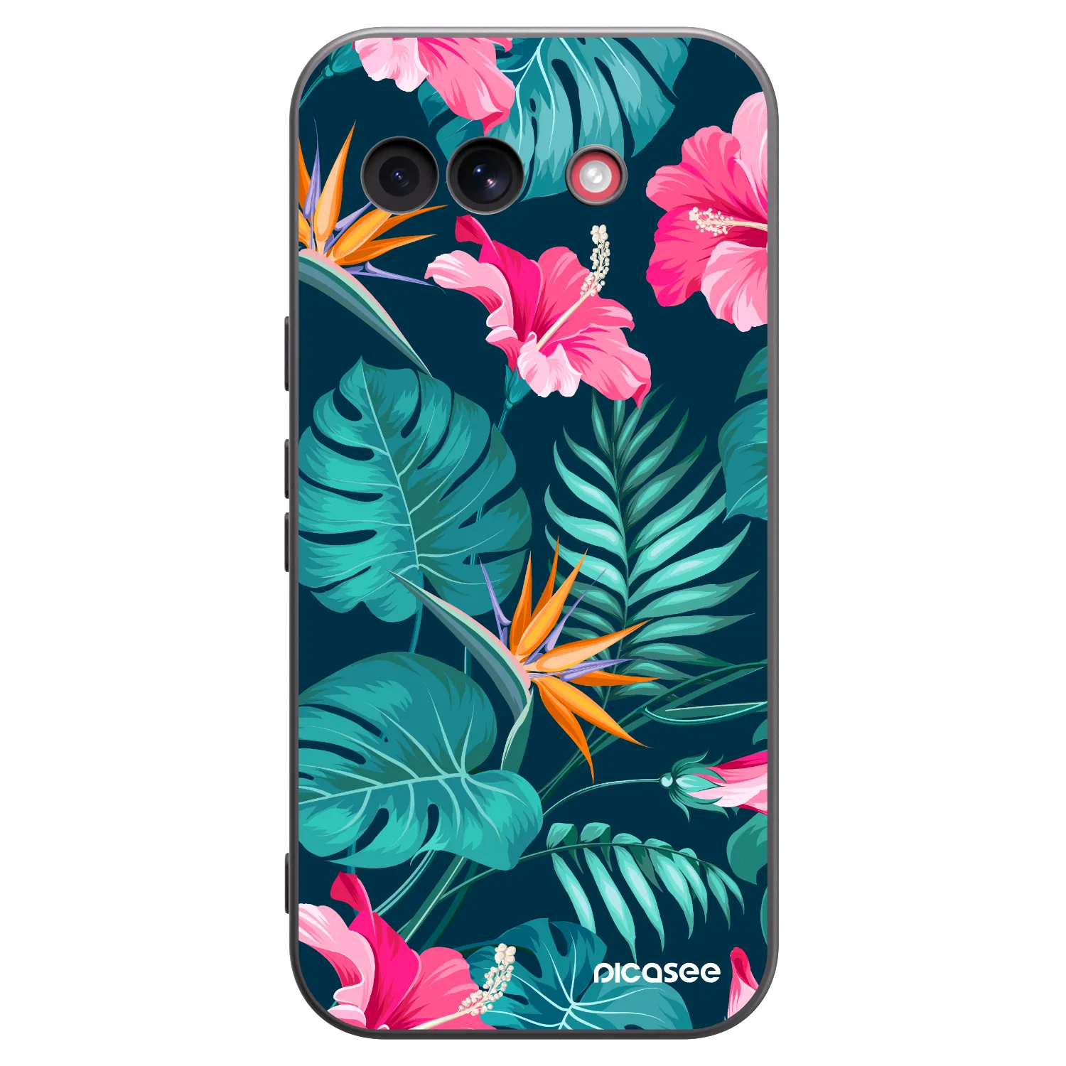 Picasee Μαύρη θήκη σιλικόνης για Google Pixel 10a - Pink Monstera