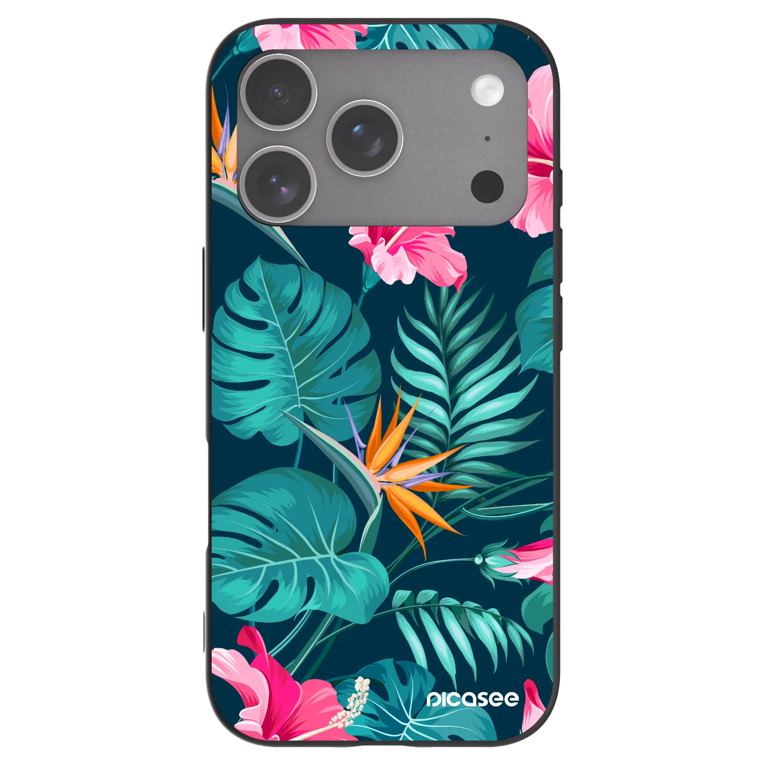 Picasee Μαύρη θήκη σιλικόνης για Apple iPhone 18 Pro - Pink Monstera
