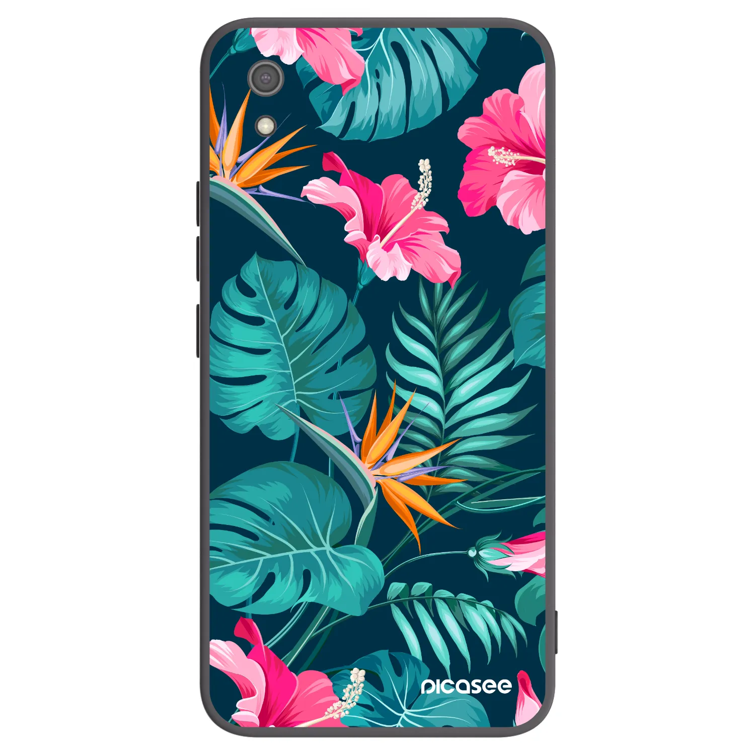 Picasee Μαύρη θήκη σιλικόνης για Xiaomi Redmi 7A - Pink Monstera