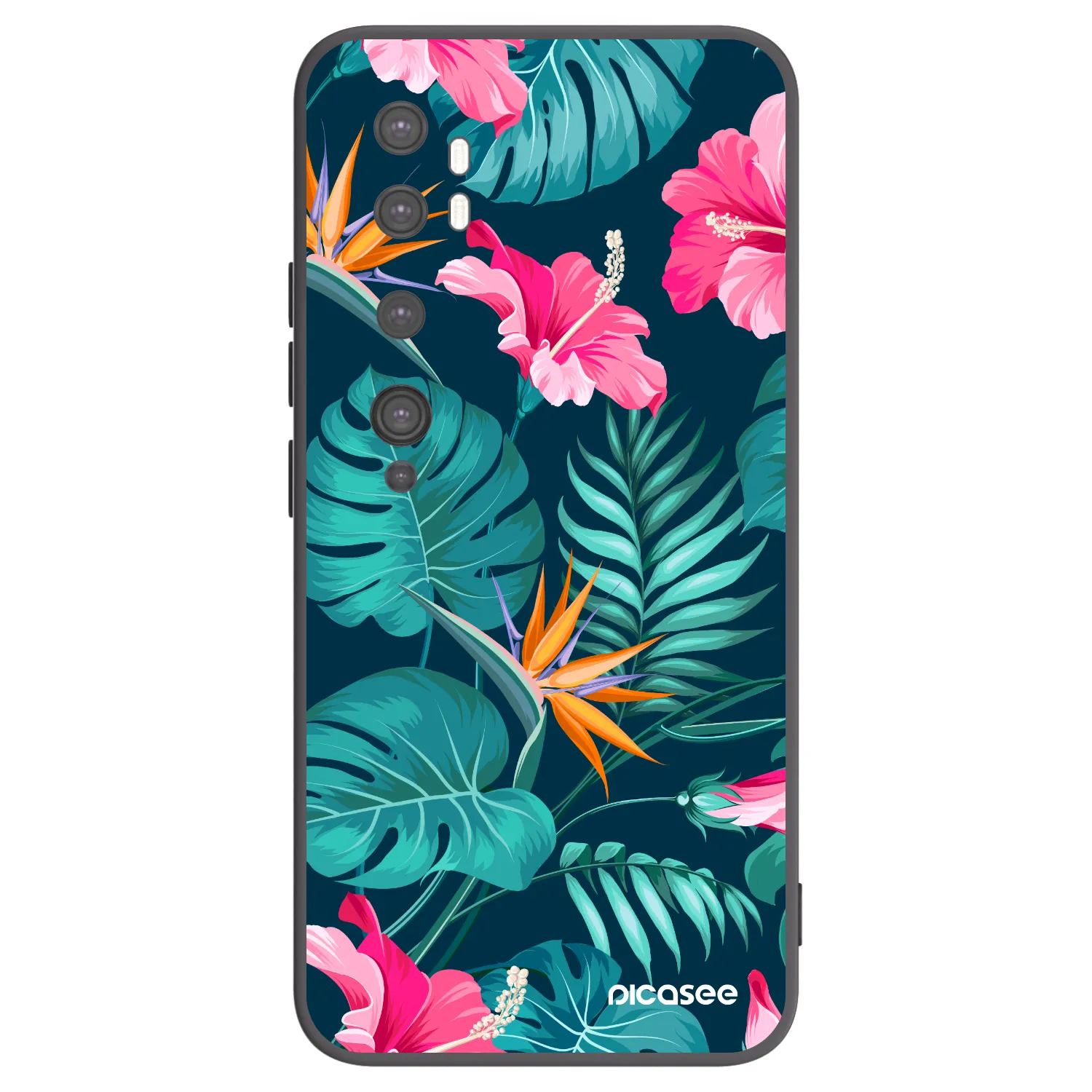 Picasee Μαύρη θήκη σιλικόνης για Xiaomi Mi Note 10 (Pro) - Pink Monstera