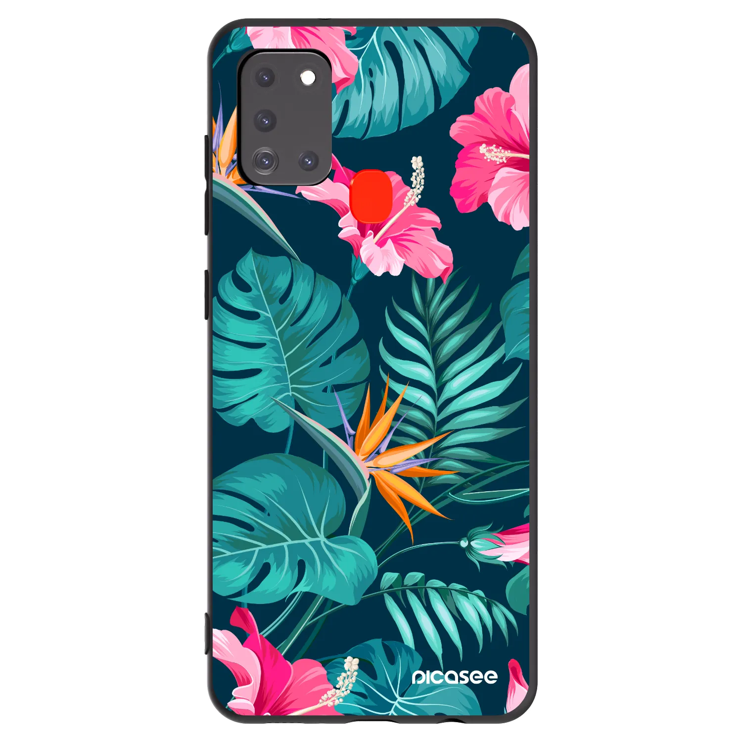Picasee Μαύρη θήκη σιλικόνης για Samsung Galaxy A21s - Pink Monstera