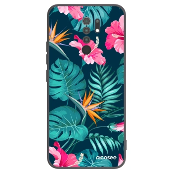 Picasee Μαύρη θήκη σιλικόνης για Xiaomi Redmi 9 - Pink Monstera