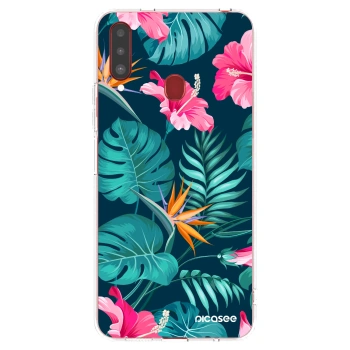 Picasee διαφανής θήκη σιλικόνης Samsung Galaxy A20s - Pink Monstera