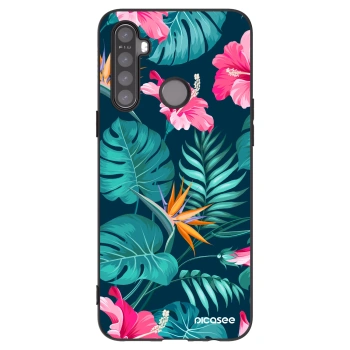 Picasee Μαύρη θήκη σιλικόνης για Realme 6i - Pink Monstera