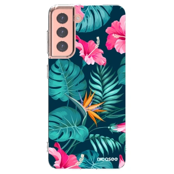 Picasee διαφανής θήκη σιλικόνης Samsung Galaxy S21 5G G991B - Pink Monstera