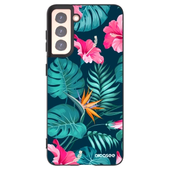 Picasee Μαύρη θήκη σιλικόνης για Samsung Galaxy S21 5G G991B - Pink Monstera