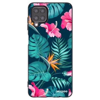 Picasee Μαύρη θήκη σιλικόνης για Samsung Galaxy A12 A125F - Pink Monstera