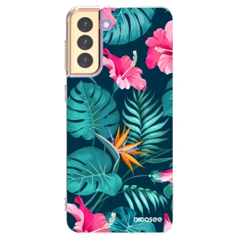 Picasee διαφανής θήκη σιλικόνης Samsung Galaxy S21+ 5G G996F - Pink Monstera