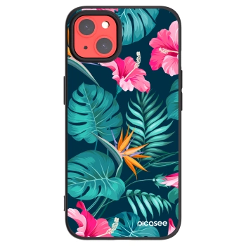 Picasee Μαύρη θήκη σιλικόνης για Apple iPhone 13 - Pink Monstera
