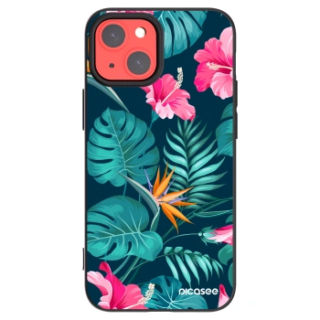 Picasee Μαύρη θήκη σιλικόνης για Apple iPhone 13 mini - Pink Monstera