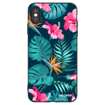 Picasee Μαύρη θήκη σιλικόνης για Apple iPhone XS Max - Pink Monstera