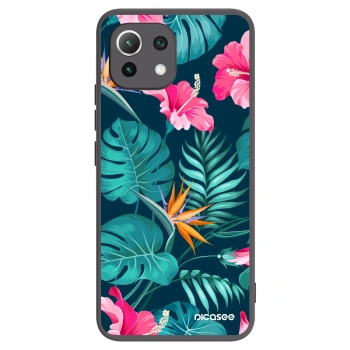 Picasee Μαύρη θήκη σιλικόνης για Xiaomi 11 Lite 5G NE - Pink Monstera