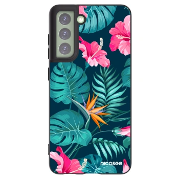 Picasee Μαύρη θήκη σιλικόνης για Samsung Galaxy S21 FE 5G - Pink Monstera