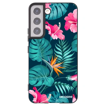 Picasee Μαύρη θήκη σιλικόνης για Samsung Galaxy S22 5G - Pink Monstera