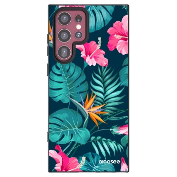 Picasee Μαύρη θήκη σιλικόνης για Samsung Galaxy S22 Ultra 5G - Pink Monstera