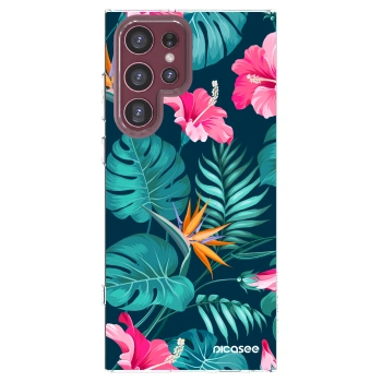 Picasee διαφανής θήκη σιλικόνης Samsung Galaxy S22 Ultra 5G - Pink Monstera