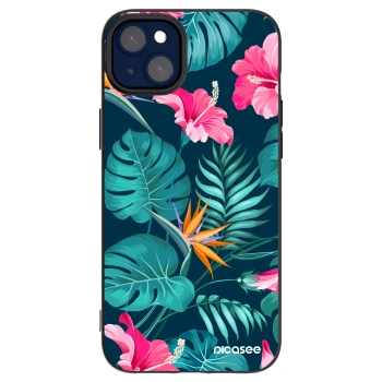 Picasee Μαύρη θήκη σιλικόνης για Apple iPhone 14 Plus - Pink Monstera