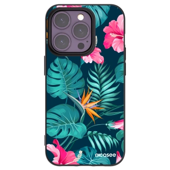 Picasee Μαύρη θήκη σιλικόνης για Apple iPhone 14 Pro - Pink Monstera
