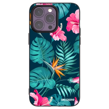 Picasee Μαύρη θήκη σιλικόνης για Apple iPhone 14 Pro Max - Pink Monstera