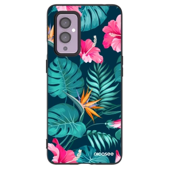 Picasee Μαύρη θήκη σιλικόνης για OnePlus 9 - Pink Monstera