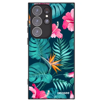 Picasee Μαύρη θήκη σιλικόνης για Samsung Galaxy S23 Ultra 5G - Pink Monstera