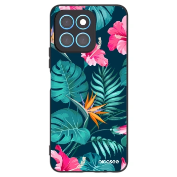 Picasee Μαύρη θήκη σιλικόνης για Honor X8 5G - Pink Monstera