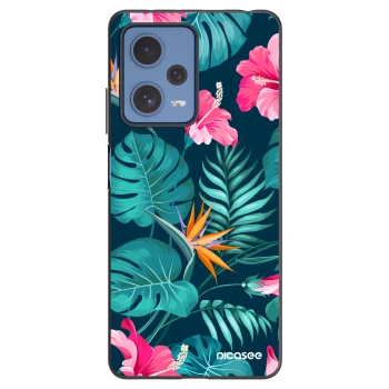 Picasee Μαύρη θήκη σιλικόνης για Xiaomi Redmi Note 12 Pro 5G - Pink Monstera