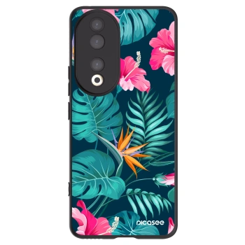 Picasee Μαύρη θήκη σιλικόνης για Honor 90 5G - Pink Monstera