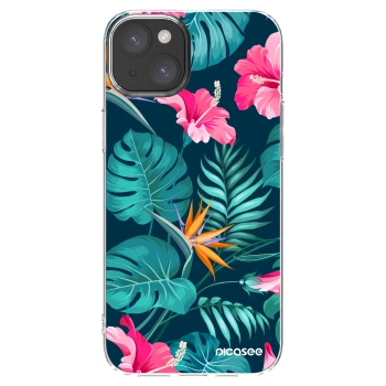 Picasee διαφανής θήκη σιλικόνης Apple iPhone 15 Plus - Pink Monstera