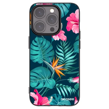 Picasee Μαύρη θήκη σιλικόνης για Apple iPhone 15 Pro - Pink Monstera