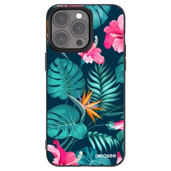 Picasee Μαύρη θήκη σιλικόνης για Apple iPhone 15 Pro Max - Pink Monstera