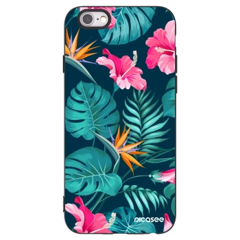 Picasee Μαύρη θήκη σιλικόνης για Apple iPhone 6/6S - Pink Monstera