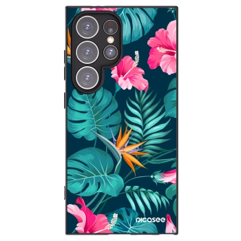 Picasee Μαύρη θήκη σιλικόνης για Samsung Galaxy S24 Ultra S928B 5G - Pink Monstera