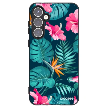 Picasee Μαύρη θήκη σιλικόνης για Samsung Galaxy S23 FE S711B - Pink Monstera